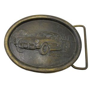 1957 Chevy Chevrolet Corvette Indiana Metal Craft Solid Brass Belt Buckle Vtg